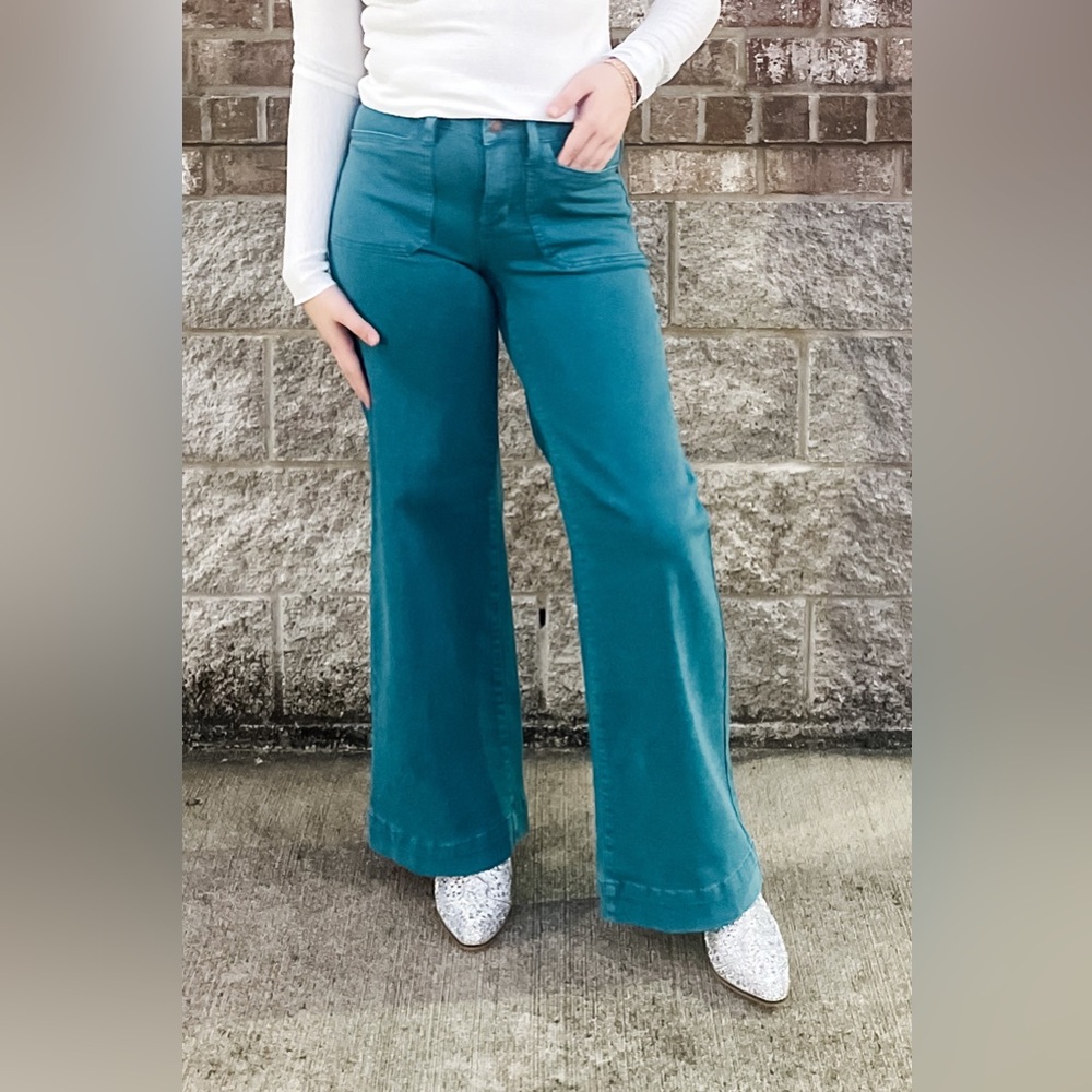 Judy Blue Teal Mid Rise Utility Wide Leg Jeans JB881061REG